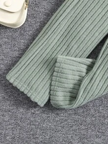 Niñitas Pantalones con camiseta tejido de canalé con capucha - verde menta - Ver 5