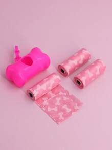 Supet 3rolls Bone Pattern Pet Poopbag With 1pc Poopbag Dispenser - Pink - View 1