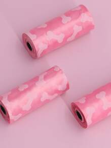Supet 3rolls Bone Pattern Pet Poopbag With 1pc Poopbag Dispenser - Pink - View 3