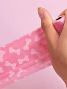 Supet 3rolls Bone Pattern Pet Poopbag With 1pc Poopbag Dispenser - Pink - View 5