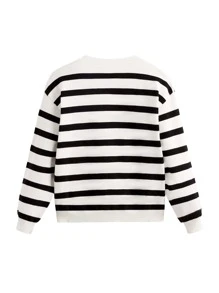 SHEIN Cậu bé Tween Mẫu sọc Áo len - Đen và trắng - Xem 2