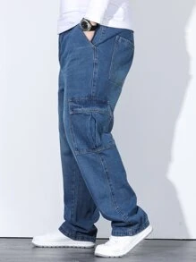 Manfinity Men Plus Flap Pocket Side Cargo Jeans - Dark Wash - View 4