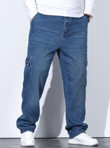Manfinity Men Plus Flap Pocket Side Cargo Jeans - Dark Wash - View 5