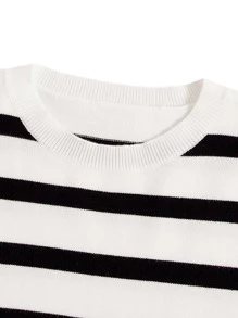 SHEIN Cậu bé Tween Mẫu sọc Áo len - Đen và trắng - Xem 3