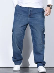 Manfinity Men Plus Flap Pocket Side Cargo Jeans - Dark Wash - View 7