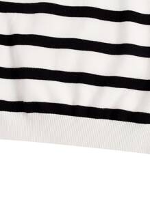 SHEIN Cậu bé Tween Mẫu sọc Áo len - Đen và trắng - Xem 4