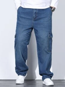 Manfinity Men Plus Flap Pocket Side Cargo Jeans - Dark Wash - View 8