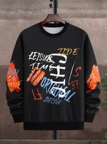 Manfinity Men Letter Graphic Sweatshirt - Black - View 1