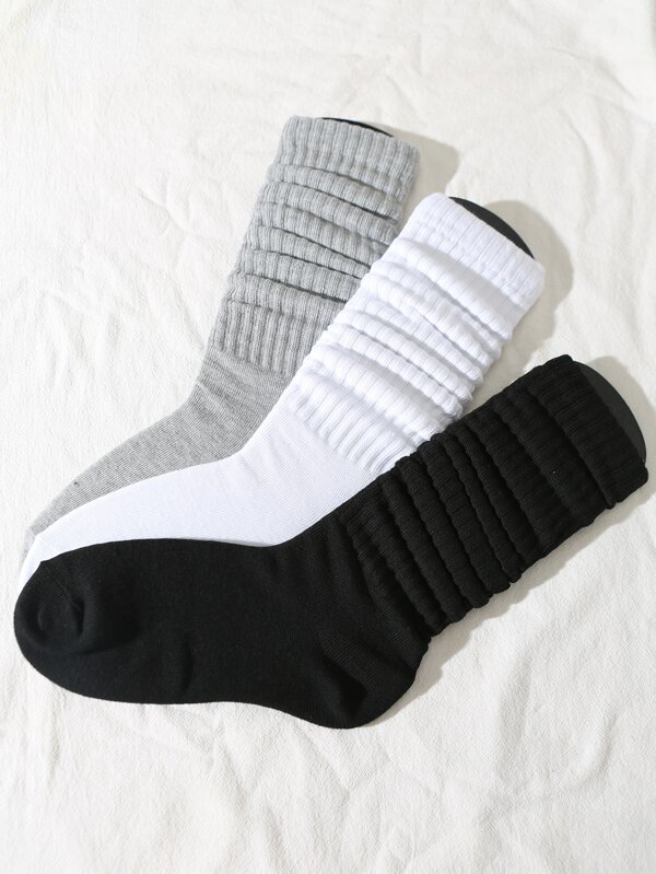 3pairs Solid Crew Socks SHEIN USA