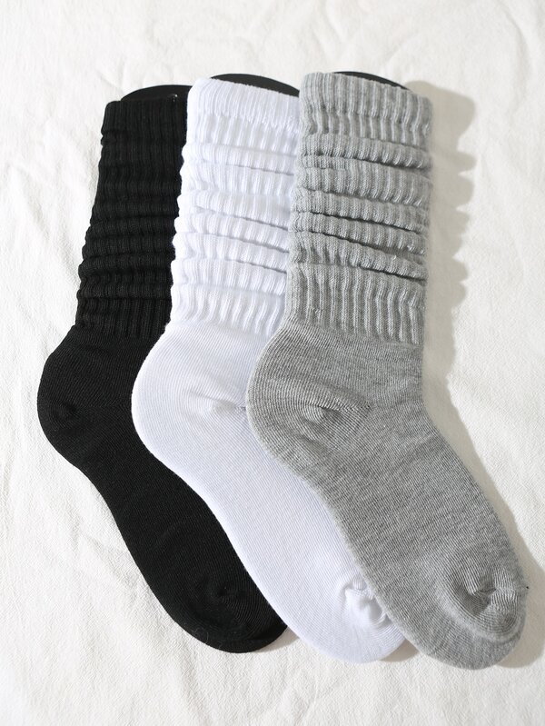 3pairs Solid Crew Socks SHEIN USA
