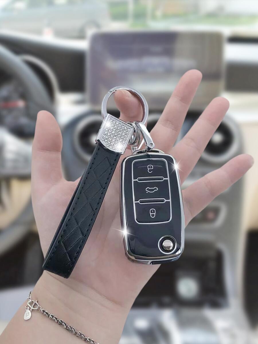 Cao-kết thúc Trân châu , Trắng Kim cương Móc chìa khóa - Hợp thời Đen & Màu bạc Màu sắc , Chống giọt bắn Túi đựng chìa khóa Đối với Gấp lại Mới - Nhiều màu - Xem 1