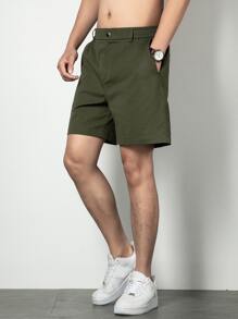 Manfinity Homme Men Solid Slant Pocket Shorts - Army Green - View 5