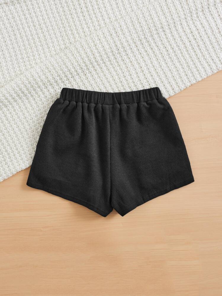 SHEIN 女孩反光蝴蝶圖案短褲 - 黑色 - 查看 2