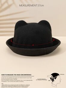 Cartoon Ear Decor Fedora Hat - Black - View 4