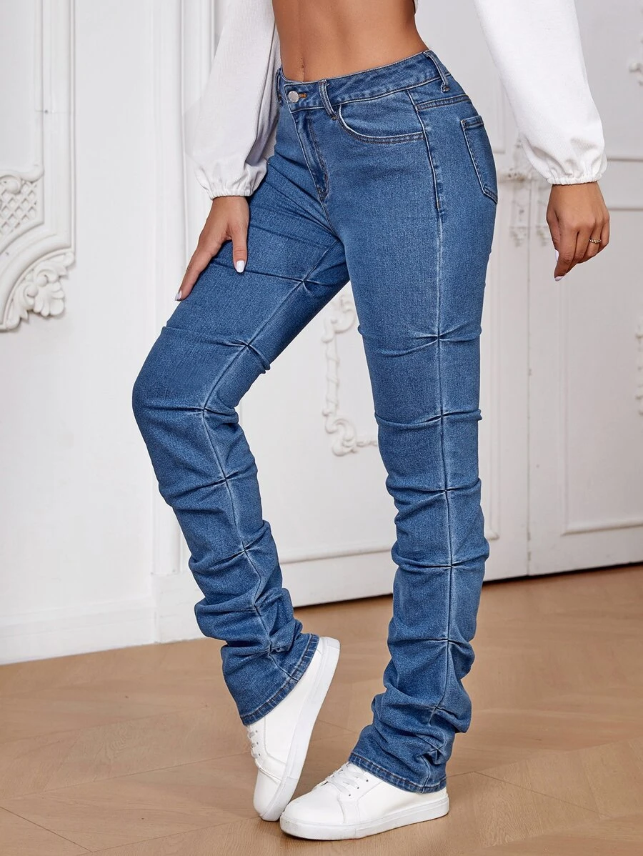 High Waist Stacked Jeans - Medium Wash - View 1