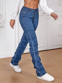 High Waist Stacked Jeans - Medium Wash - View 5