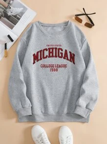 SHEIN EZwear Letter Graphic Thermal Lined Sweatshirt - Grey - View 1