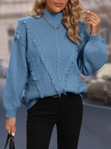 SHEIN LUNE Casual Eenkleurig Trui Kabel-knit Ruwe hem