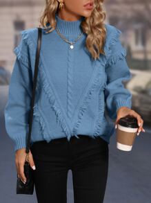 SHEIN LUNE Casual Eenkleurig Trui Kabel-knit Ruwe hem