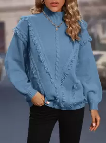 SHEIN LUNE Casual Eenkleurig Trui Kabel-knit Ruwe hem