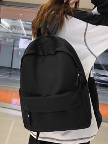 Minimalist Zipper Functional Backpack - Black - View 1