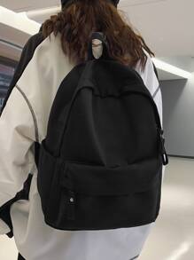 Minimalist Zipper Functional Backpack - Black - View 2