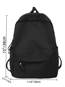 Minimalist Zipper Functional Backpack - Black - View 3