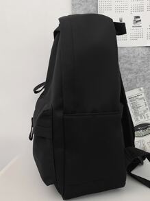 Minimalist Zipper Functional Backpack - Black - View 5