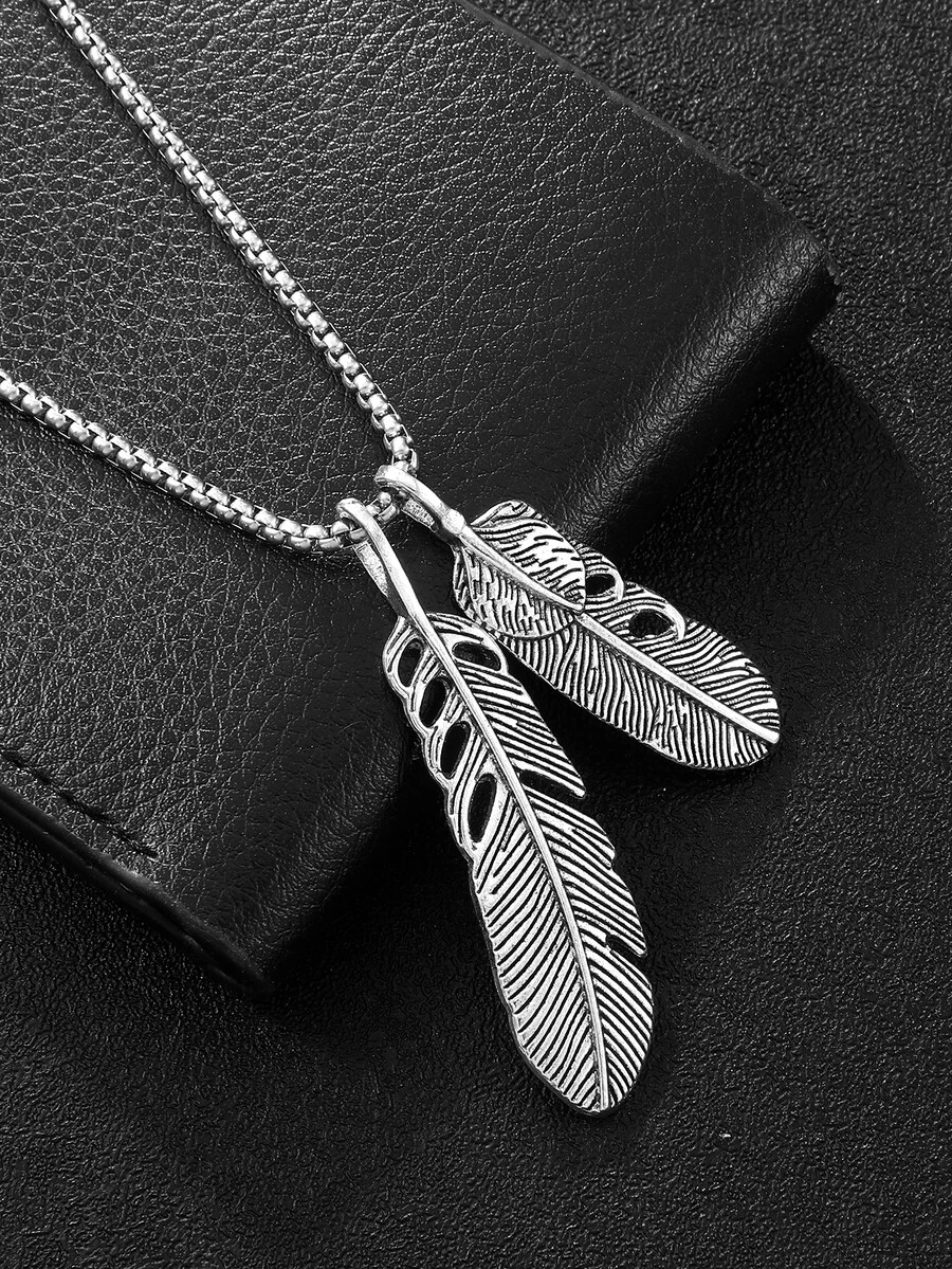 Vòng cổ lông vũ thời trang và phổ biến dành cho nam bằng thép không gỉ để làm quà tặng trang sức và cho vẻ ngoài sành điệu - Bạc - Xem 1