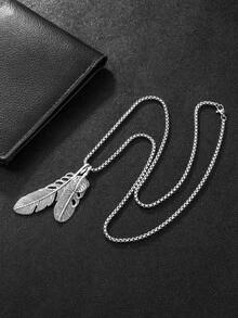 Vòng cổ lông vũ thời trang và phổ biến dành cho nam bằng thép không gỉ để làm quà tặng trang sức và cho vẻ ngoài sành điệu - Bạc - Xem 2