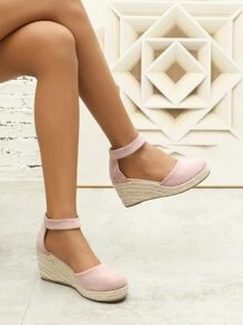 Giày nêm & Phẳng của Nữ màu trơn Dây đeo mắt cá chân Kỳ nghỉ - Màu Hồng baby - Xem 2