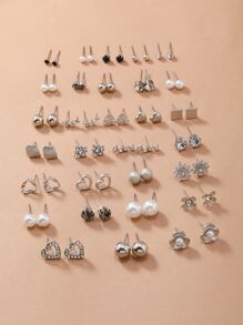 30對鑲嵌水晶和人造珍珠的耳針 - 彩色 - 查看 2