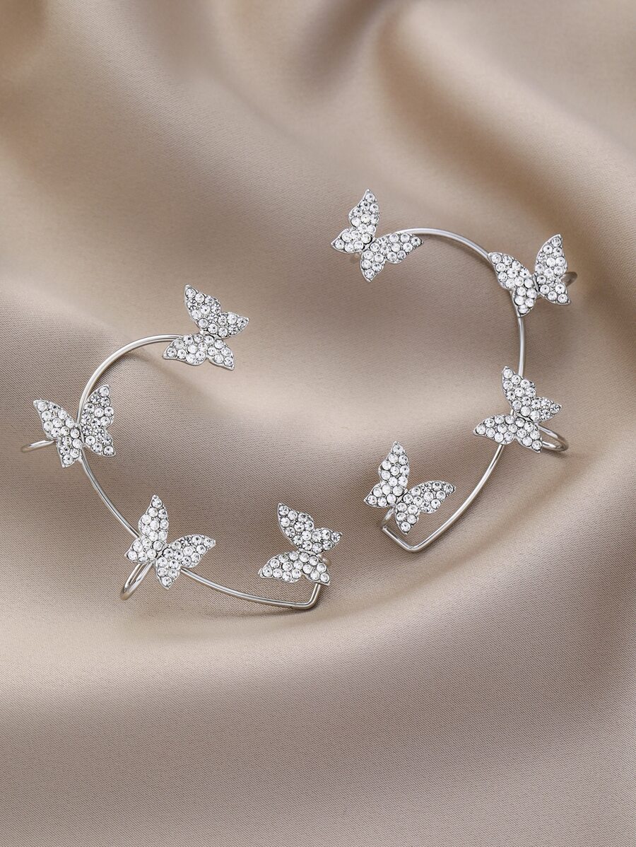 Rhinestone Butterfly Decor Ear Wrap - Silver - View 1