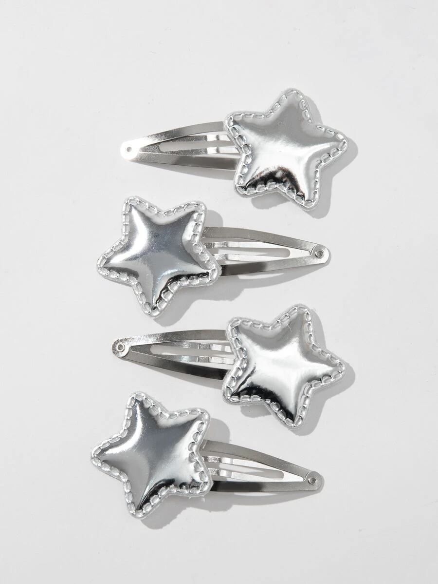 4入組星形裝飾髮夾 - 銀色 - 查看 1