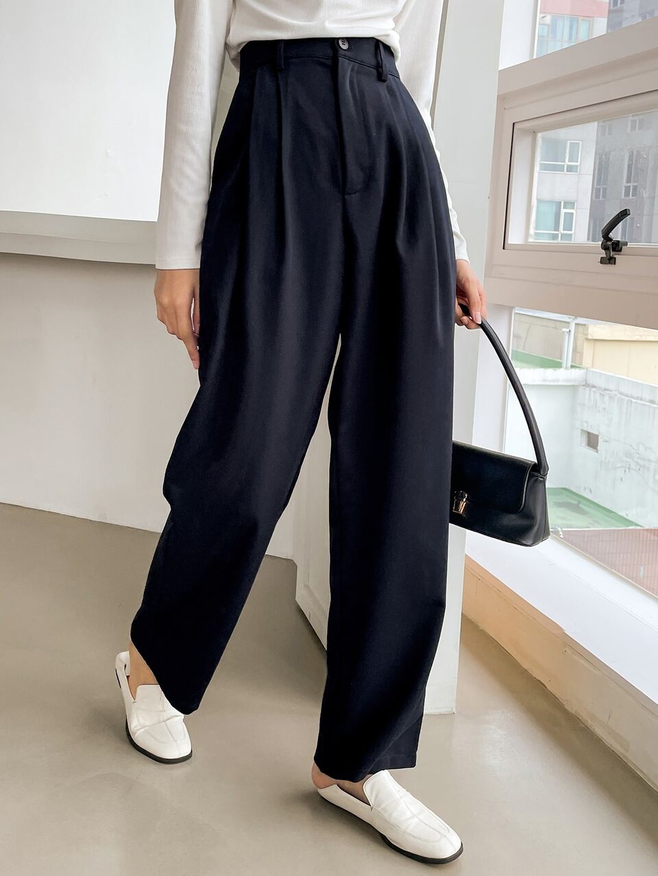 High Waist Plicated Detail Slant Pocket Suit Pants