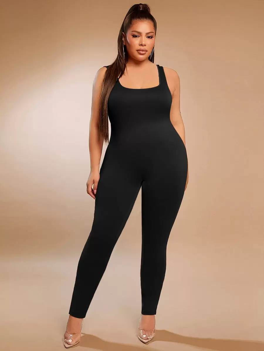 SHEIN SXY Plus Solid Unitard Jumpsuit - Black - View 1