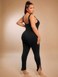 SHEIN SXY Plus Solid Unitard Jumpsuit - Black - View 2