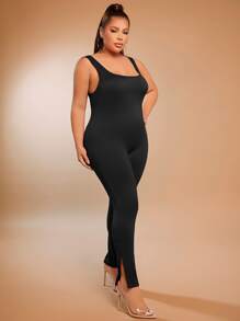 SHEIN SXY Plus Solid Unitard Jumpsuit - Black - View 3