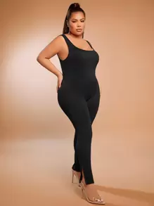 SHEIN SXY Plus Solid Unitard Jumpsuit - Black - View 4