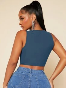 SHEIN SXY Half Button Crop Tank Top - Blue - View 2