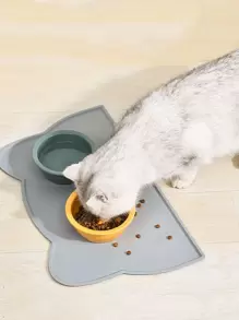 1pc Cartoon Design Pet Placemat, Pet Food Mat For Dog & Cat, Waterproof Pet Feeding Mat, Non Slip Cat Food Mat, Dog Water Bowl Pad - Grey - View 1