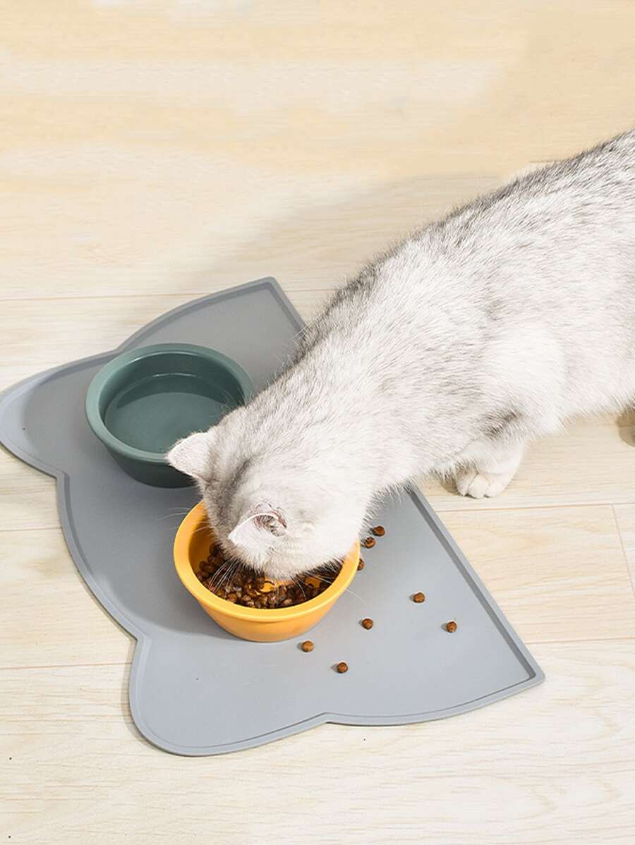1pc Cartoon Design Pet Placemat, Pet Food Mat For Dog & Cat, Waterproof Pet Feeding Mat, Non Slip Cat Food Mat, Dog Water Bowl Pad - Grey - View 1