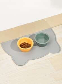 1pc Cartoon Design Pet Placemat, Pet Food Mat For Dog & Cat, Waterproof Pet Feeding Mat, Non Slip Cat Food Mat, Dog Water Bowl Pad - Grey - View 2