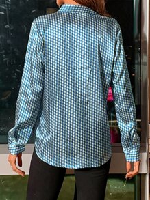 SHEIN Privé Allover Print Button Up Satin Shirt - Multicolor - View 2