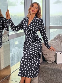 GENKIRA Star & Hat Print Wrap Knot Side Dress - Black - View 5