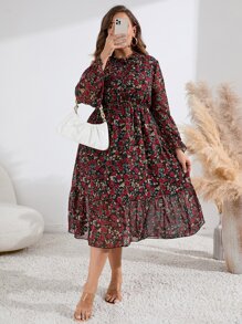 SHEIN Clasi 大碼滿版印花荷葉袖荷葉邊洋裝 - 彩色 - 查看 2