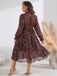 SHEIN Clasi 大碼滿版印花荷葉袖荷葉邊洋裝 - 彩色 - 查看 3