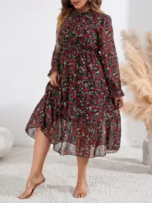 SHEIN Clasi 大碼滿版印花荷葉袖荷葉邊洋裝 - 彩色 - 查看 4