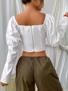 SHEIN Frenchy Camisa crop pecho con fruncido de manga gigot - Blanco - Ver 2