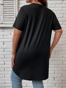 SHEIN LUNE Camiseta bajo cruzado - Negro - Ver 2